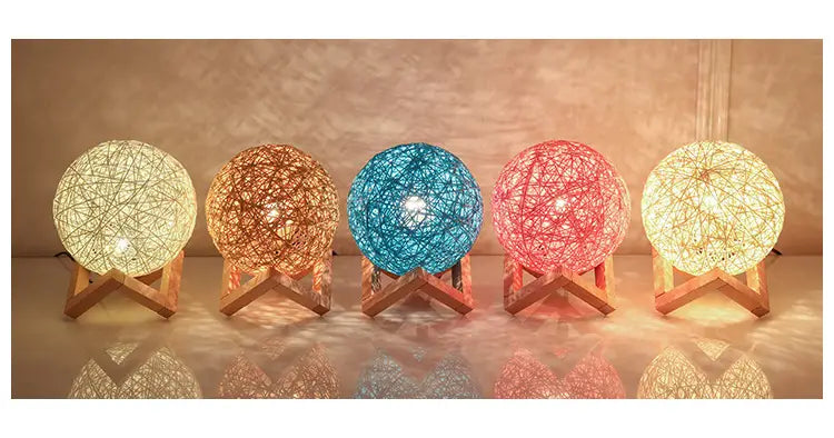 Romantic Starry Table Lamp with Rattan Ball Design