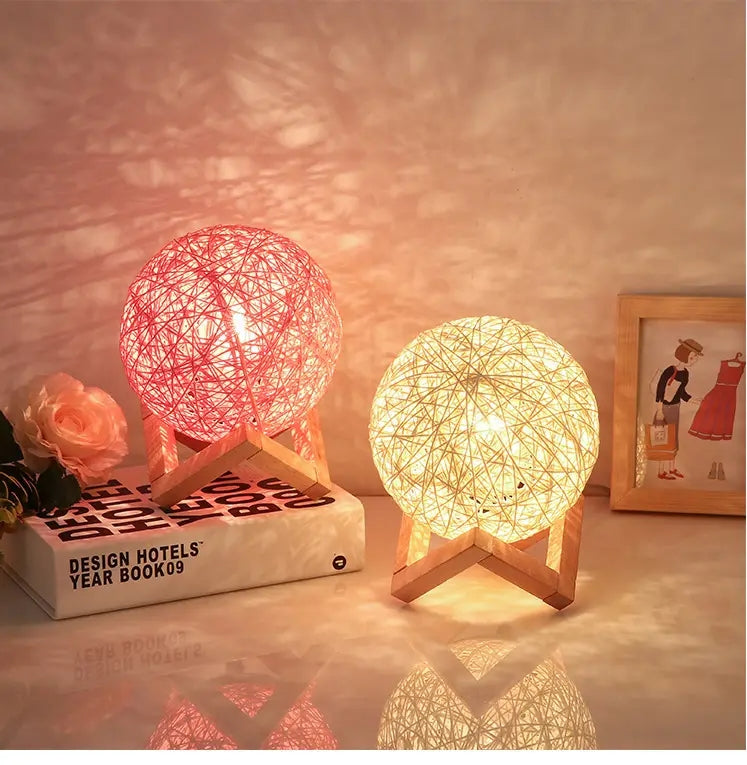 Romantic Starry Table Lamp with Rattan Ball Design