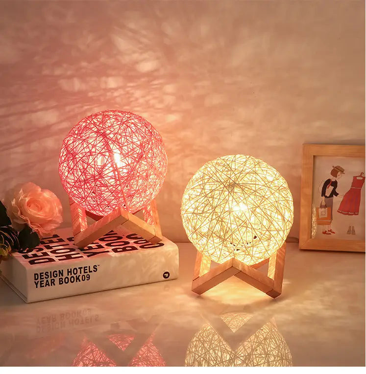 Romantic Starry Table Lamp with Rattan Ball Design