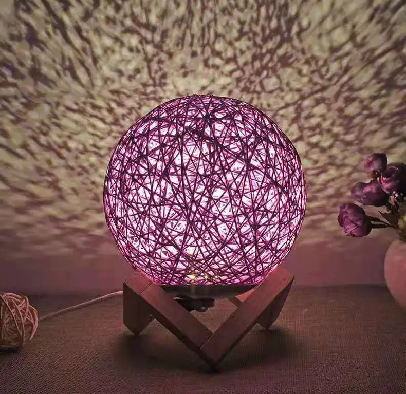 Romantic Starry Table Lamp with Rattan Ball Design