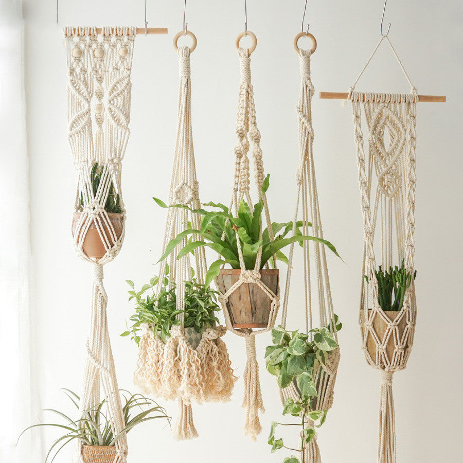Handwoven Bohemian Plant Hanging Basket Wall Decor