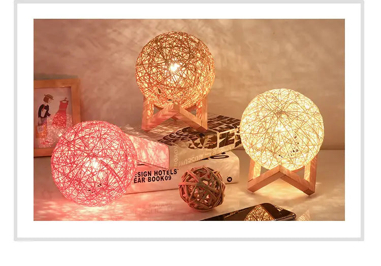 Romantic Starry Table Lamp with Rattan Ball Design